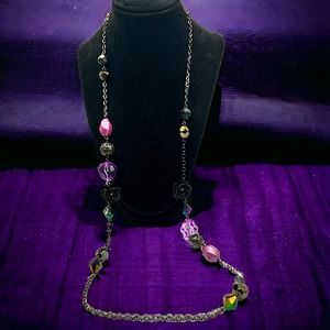 Purple Mixed Media Gun Metal Beaded Necklace!